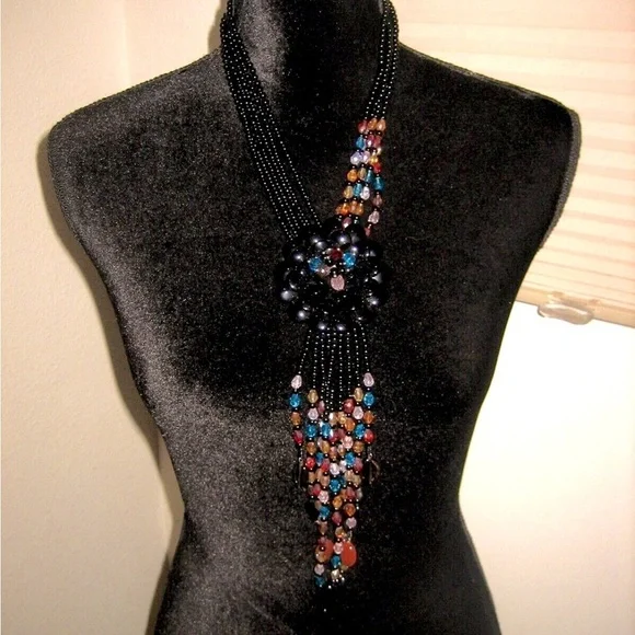 Joan Rivers,Starlet Black, Multicolor Flowers, Beaded Necklace, Excellent Cond. - Picture 6 of 13